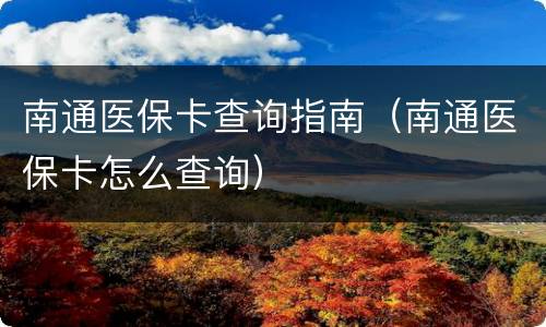 南通医保卡查询指南（南通医保卡怎么查询）