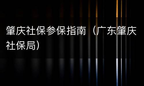 肇庆社保参保指南（广东肇庆社保局）