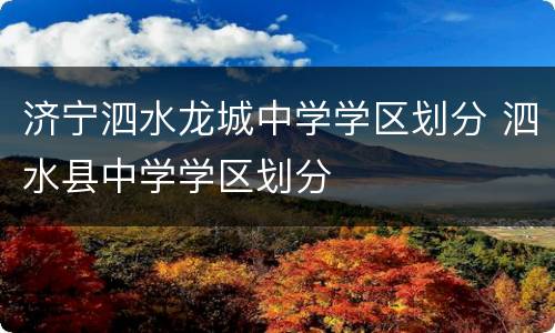 济宁泗水龙城中学学区划分 泗水县中学学区划分