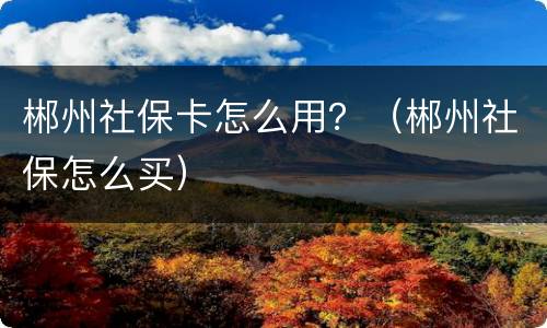 郴州社保卡怎么用？（郴州社保怎么买）