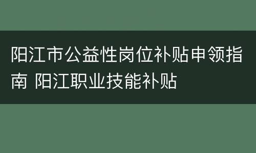 阳江市公益性岗位补贴申领指南 阳江职业技能补贴