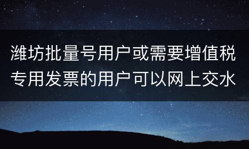 潍坊批量号用户或需要增值税专用发票的用户可以网上交水费吗？