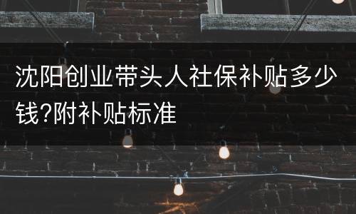 沈阳创业带头人社保补贴多少钱?附补贴标准