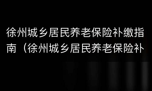 徐州城乡居民养老保险补缴指南（徐州城乡居民养老保险补缴指南最新）