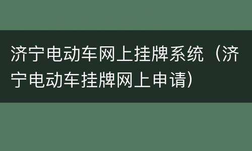 济宁电动车网上挂牌系统（济宁电动车挂牌网上申请）