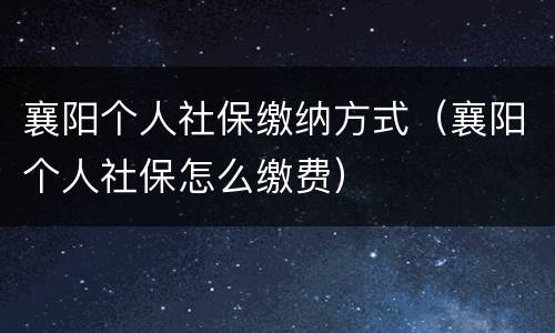 襄阳个人社保缴纳方式（襄阳个人社保怎么缴费）