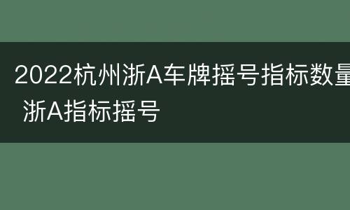 2022杭州浙A车牌摇号指标数量 浙A指标摇号