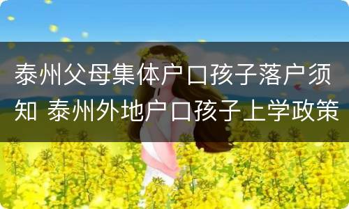 泰州父母集体户口孩子落户须知 泰州外地户口孩子上学政策