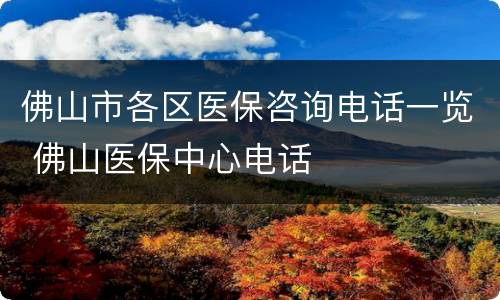 佛山市各区医保咨询电话一览 佛山医保中心电话