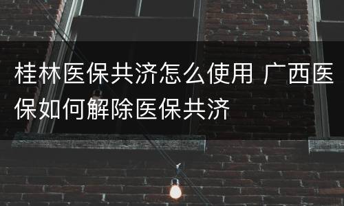 桂林医保共济怎么使用 广西医保如何解除医保共济