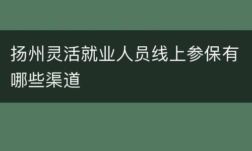 扬州灵活就业人员线上参保有哪些渠道