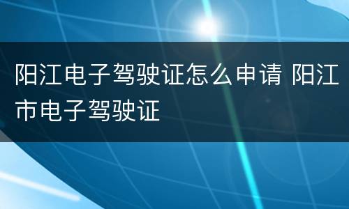 阳江电子驾驶证怎么申请 阳江市电子驾驶证