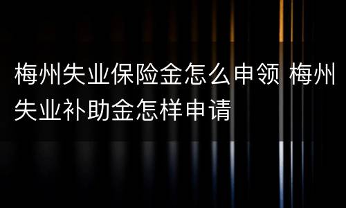 梅州失业保险金怎么申领 梅州失业补助金怎样申请