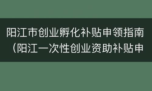 阳江市创业孵化补贴申领指南（阳江一次性创业资助补贴申请）