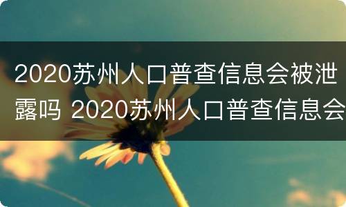 2020苏州人口普查信息会被泄露吗 2020苏州人口普查信息会被泄露吗