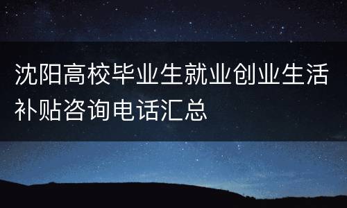沈阳高校毕业生就业创业生活补贴咨询电话汇总