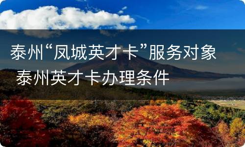 泰州“凤城英才卡”服务对象 泰州英才卡办理条件