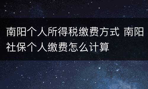 南阳个人所得税缴费方式 南阳社保个人缴费怎么计算