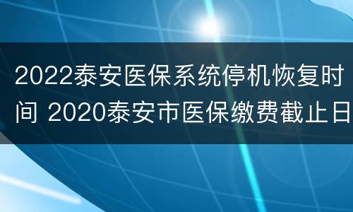 2022泰安医保系统停机恢复时间 2020泰安市医保缴费截止日期
