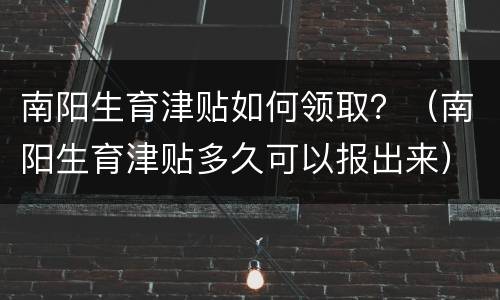 南阳生育津贴如何领取？（南阳生育津贴多久可以报出来）