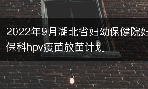 2022年9月湖北省妇幼保健院妇保科hpv疫苗放苗计划