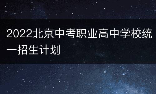 2022北京中考职业高中学校统一招生计划