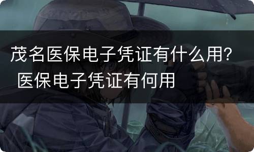 茂名医保电子凭证有什么用？ 医保电子凭证有何用