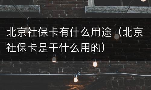 北京社保卡有什么用途（北京社保卡是干什么用的）