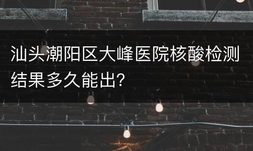 汕头潮阳区大峰医院核酸检测结果多久能出？