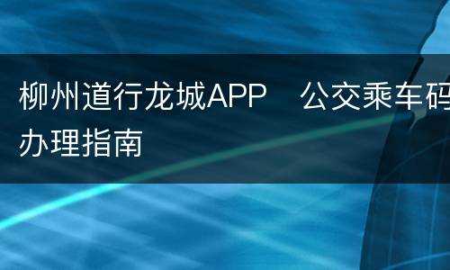 柳州道行龙城APP​公交乘车码办理指南