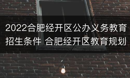 2022合肥经开区公办义务教育招生条件 合肥经开区教育规划