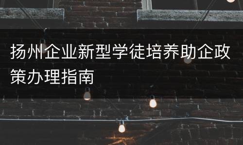 扬州企业新型学徒培养助企政策办理指南