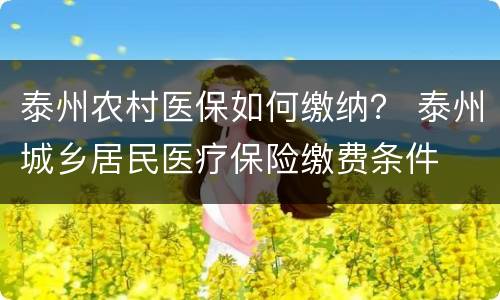 泰州农村医保如何缴纳？ 泰州城乡居民医疗保险缴费条件