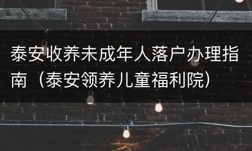 泰安收养未成年人落户办理指南（泰安领养儿童福利院）
