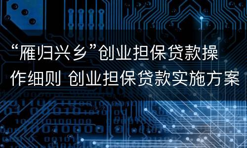 “雁归兴乡”创业担保贷款操作细则 创业担保贷款实施方案