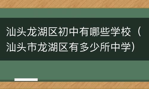 汕头龙湖区初中有哪些学校（汕头市龙湖区有多少所中学）