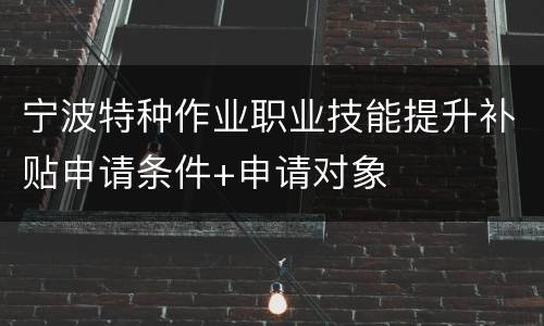 宁波特种作业职业技能提升补贴申请条件+申请对象
