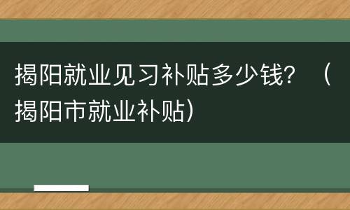 揭阳就业见习补贴多少钱？（揭阳市就业补贴）