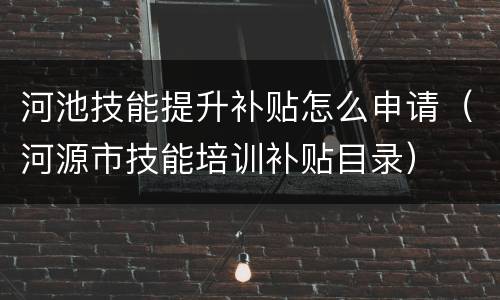 河池技能提升补贴怎么申请（河源市技能培训补贴目录）