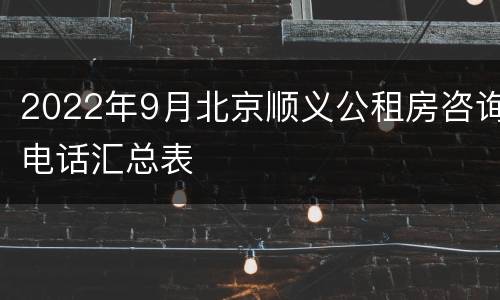 2022年9月北京顺义公租房咨询电话汇总表
