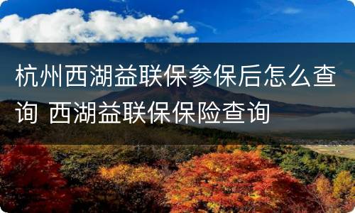 杭州西湖益联保参保后怎么查询 西湖益联保保险查询
