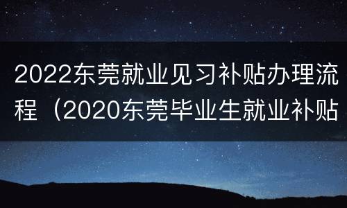 2022东莞就业见习补贴办理流程（2020东莞毕业生就业补贴）