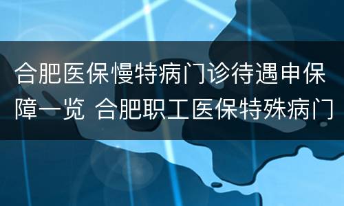 合肥医保慢特病门诊待遇申保障一览 合肥职工医保特殊病门诊