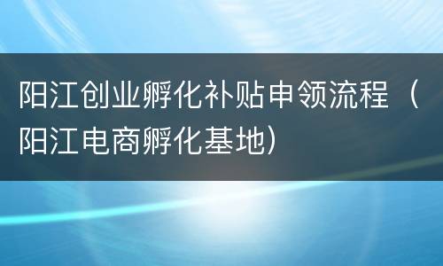 阳江创业孵化补贴申领流程（阳江电商孵化基地）