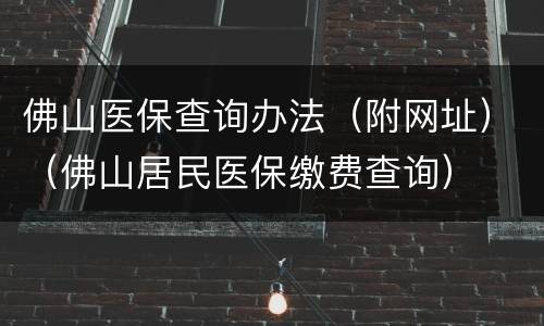 佛山医保查询办法（附网址）（佛山居民医保缴费查询）