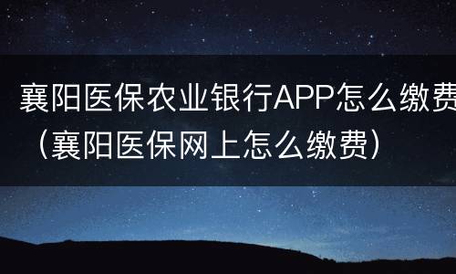 襄阳医保农业银行APP怎么缴费（襄阳医保网上怎么缴费）