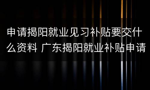 申请揭阳就业见习补贴要交什么资料 广东揭阳就业补贴申请网站