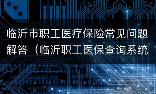 临沂市职工医疗保险常见问题解答（临沂职工医保查询系统）