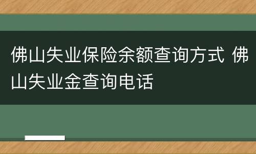 佛山失业保险余额查询方式 佛山失业金查询电话