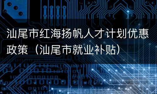汕尾市红海扬帆人才计划优惠政策（汕尾市就业补贴）